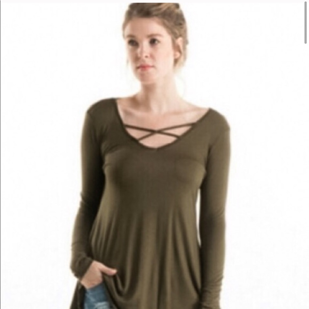 Olive Criss Cross Flowy Top